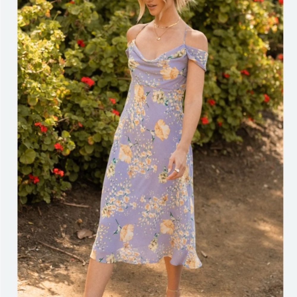 Lush Floral Off-Shoulder Dress in Lavender